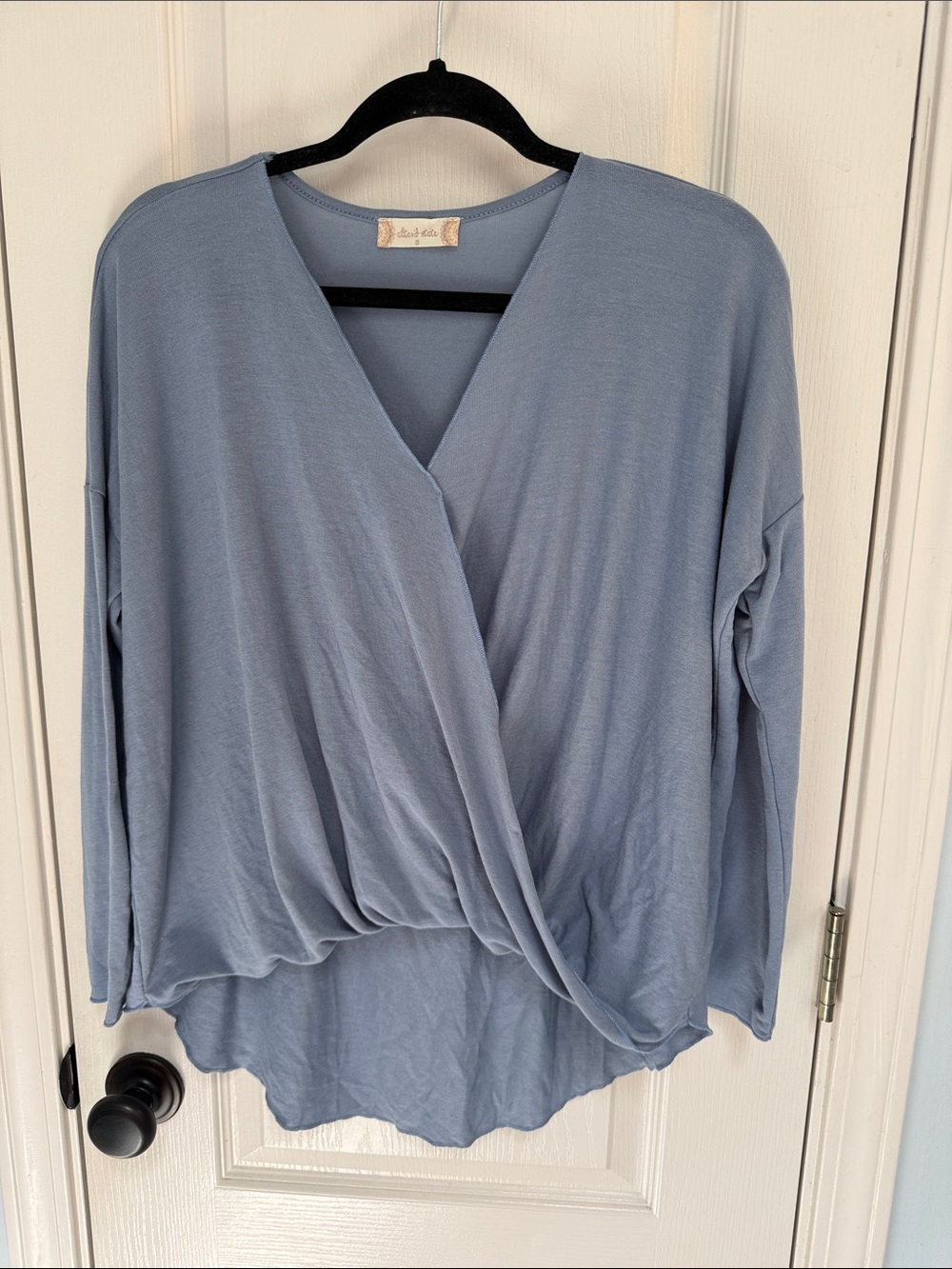 Altar'd State Dusty Blue Crossover Long Sleeve Top